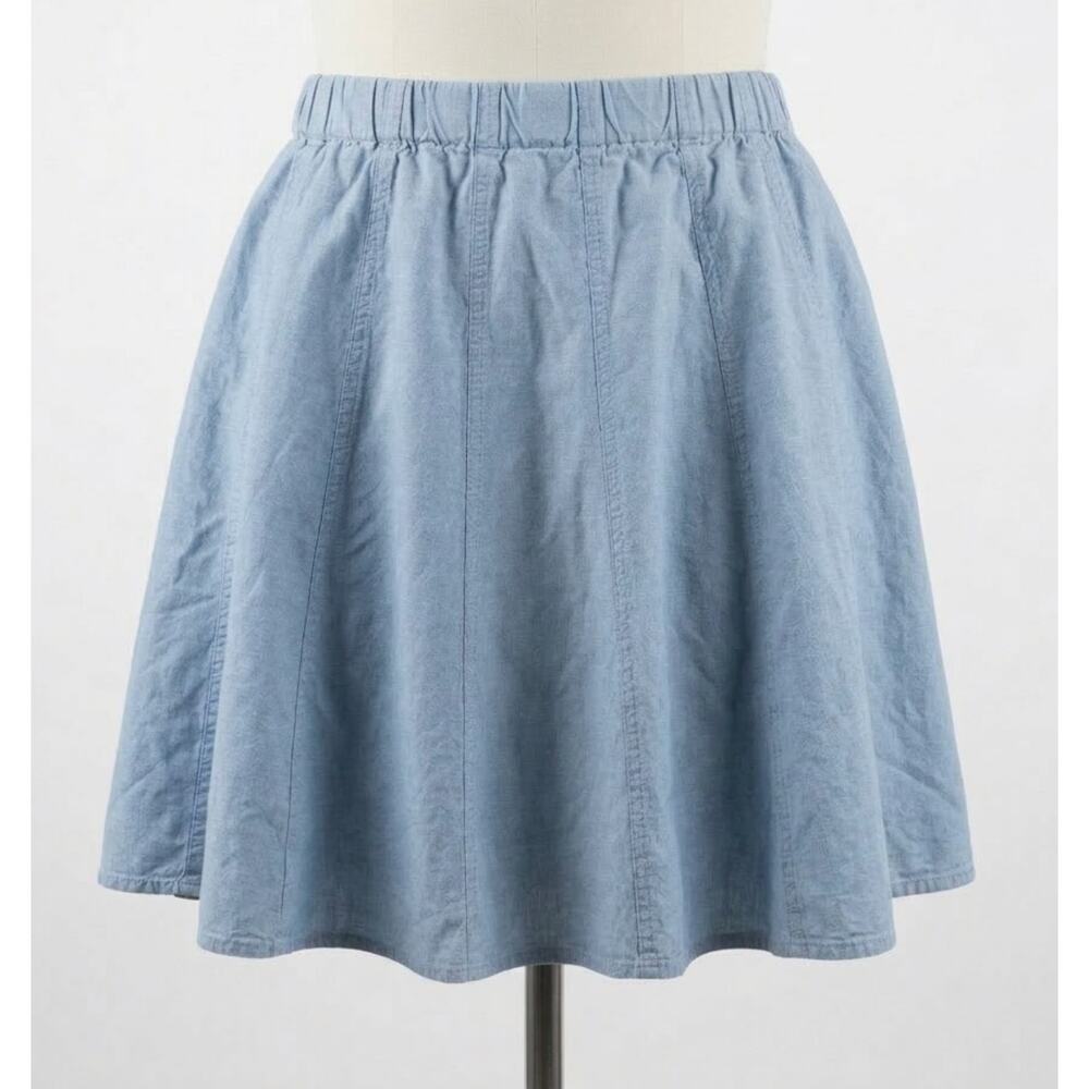 Vermont Country Store Skirt Plus 1X Blue Short Flare 100% Cotton Cottage Prairie